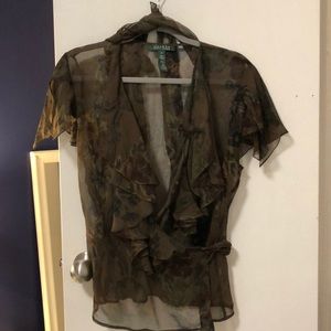 Floral Silk Chiffon Wrap Blouse